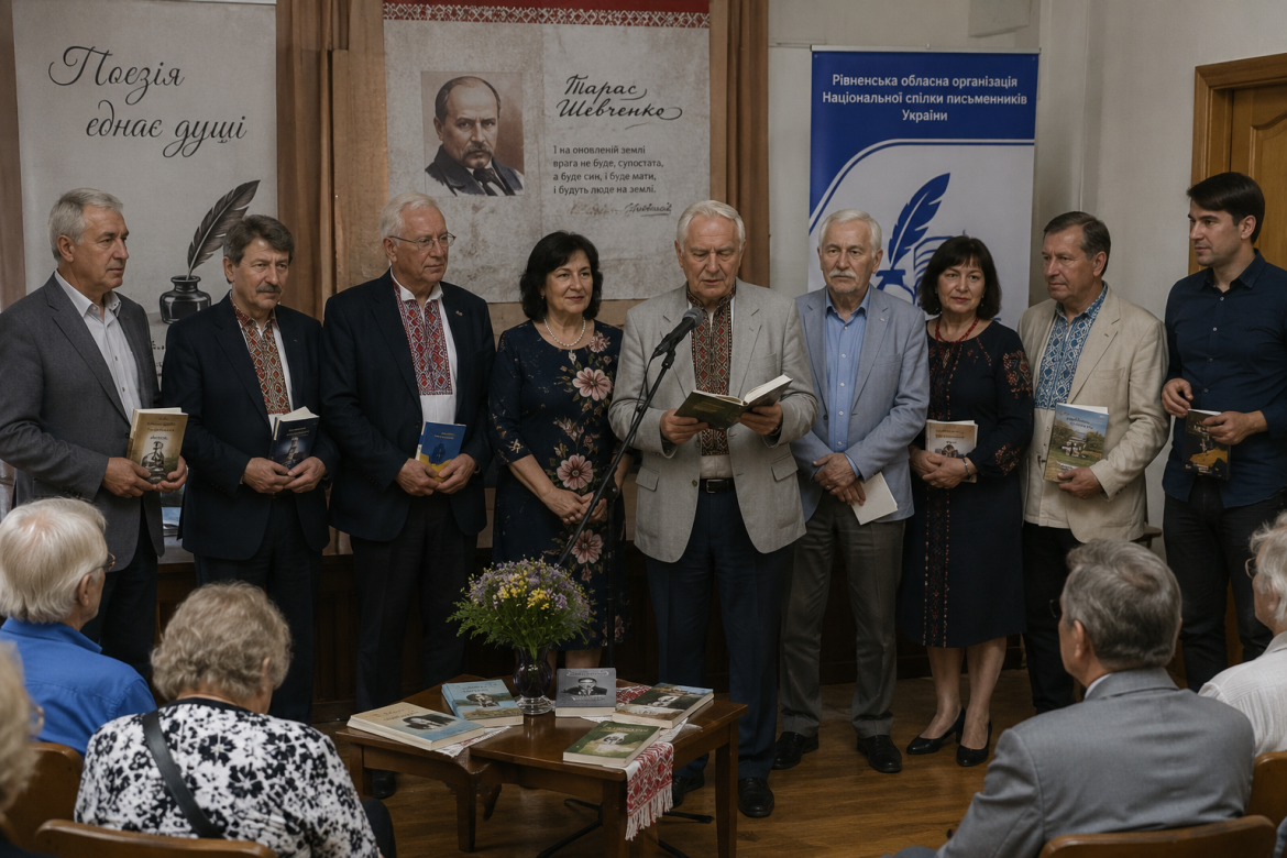 Літературний вечір за участю письменників і поетів Рівненщини. Автори презентують книги, читають поезію та спілкуються з шанувальниками української літератури.